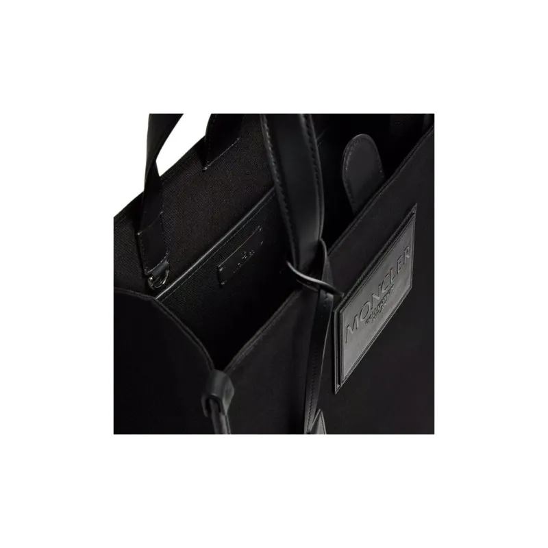 Moncler Canvas With Leather Canvas Bag Tote Bag Shopping Bag Handbag Men's Black-3