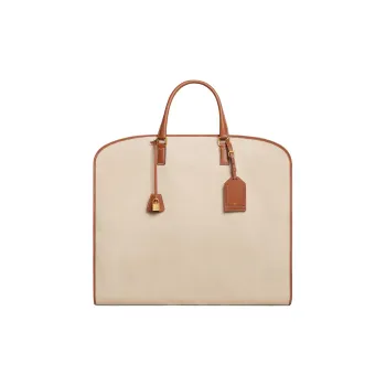 CELINE Fabric With Calfskin Clothing Bag Storage Bag Men's Natural & Brown Umber