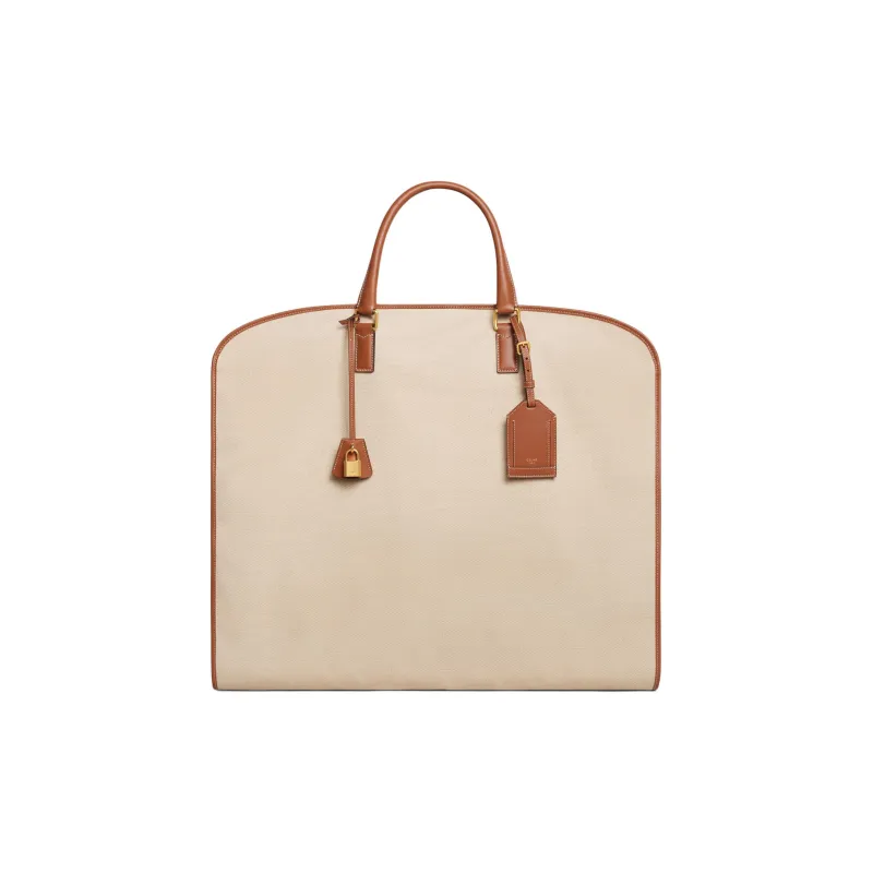CELINE Fabric With Calfskin Clothing Bag Storage Bag Men's Natural & Brown Umber-0