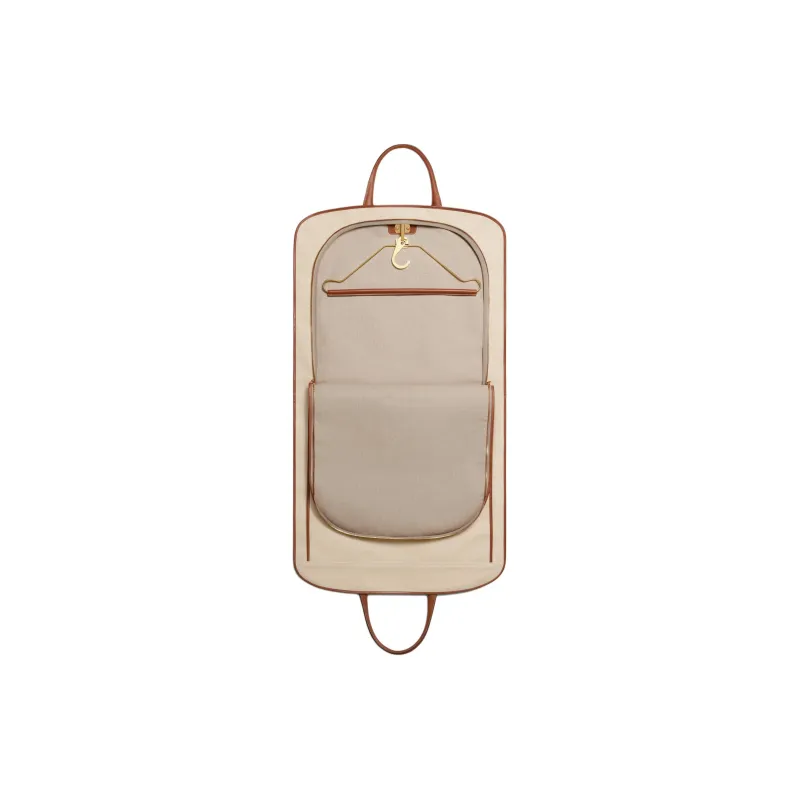 CELINE Fabric With Calfskin Clothing Bag Storage Bag Men's Natural & Brown Umber-4