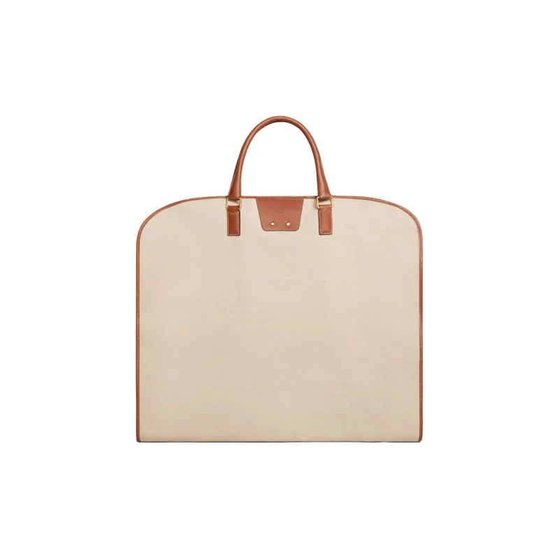 CELINE Fabric With Calfskin Clothing Bag Storage Bag Men's Natural & Brown Umber-2
