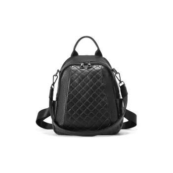 ROBERTA DI CAMERINO Cow Leather Backpack Commuter Bag Travel Bag Students Backpack Tubas Women's Black/Haze Blue