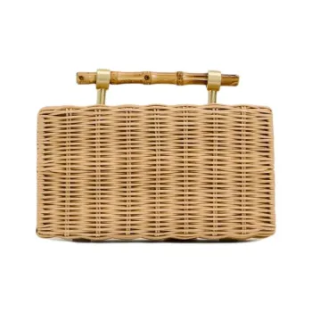 ZARA Rattan One Shoulder Box Handbag Trumpets Women's Natural Color