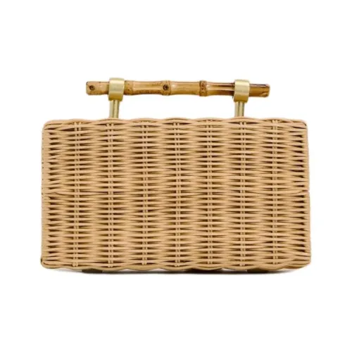 ZARA Rattan One Shoulder Box Handbag Trumpets Women's Natural Color