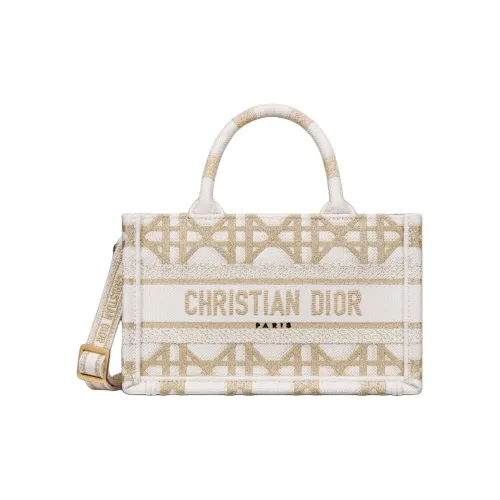 DIOR BookTote Embroidery Tote Bag, Shopping Bag, Shoulder Bag, Crossbody Bag, Handbag Mini Women's White & Gold
