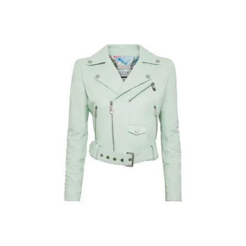 PHILIPP PLEIN Leather Jackets Women's Light Green