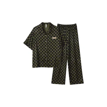 Same Language Pajama Set Women's Mocha Green Checkerboard