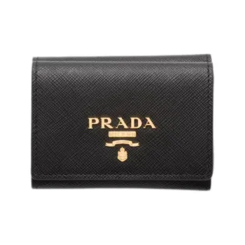 PRADA Cow Leather Wallet Women's Black With Light Pink