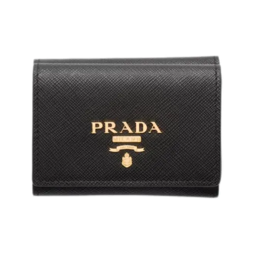 PRADA Cow Leather Wallet Women's Black With Light Pink