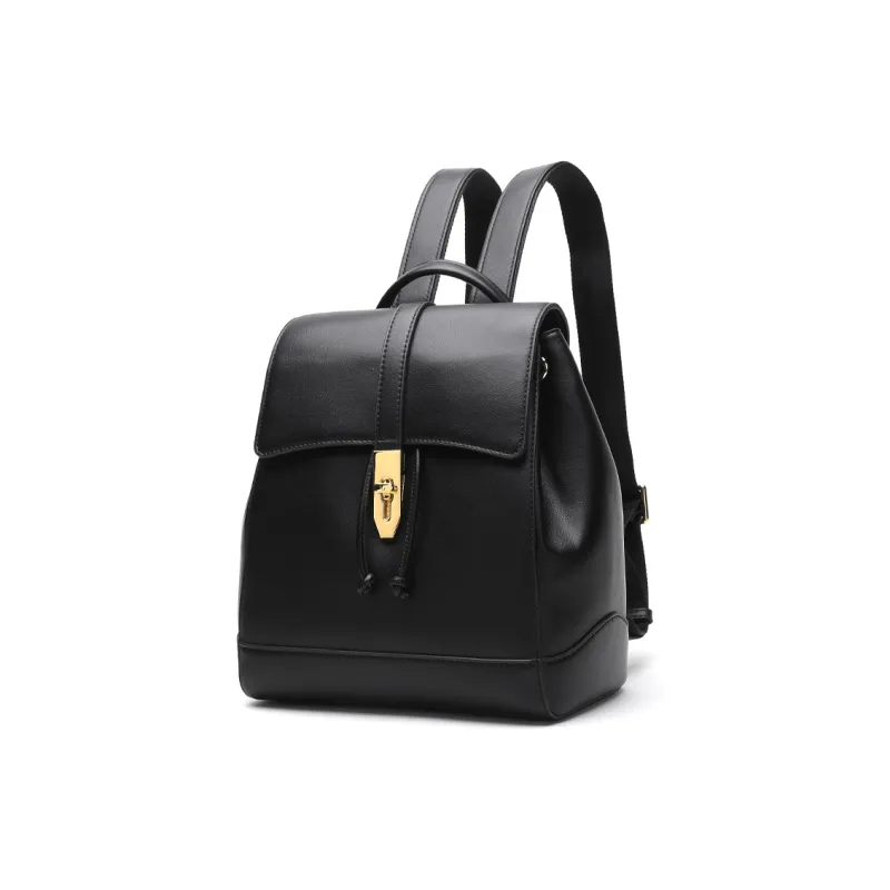 Satchi Cow Leather Backpack Small Size Women's Black-1