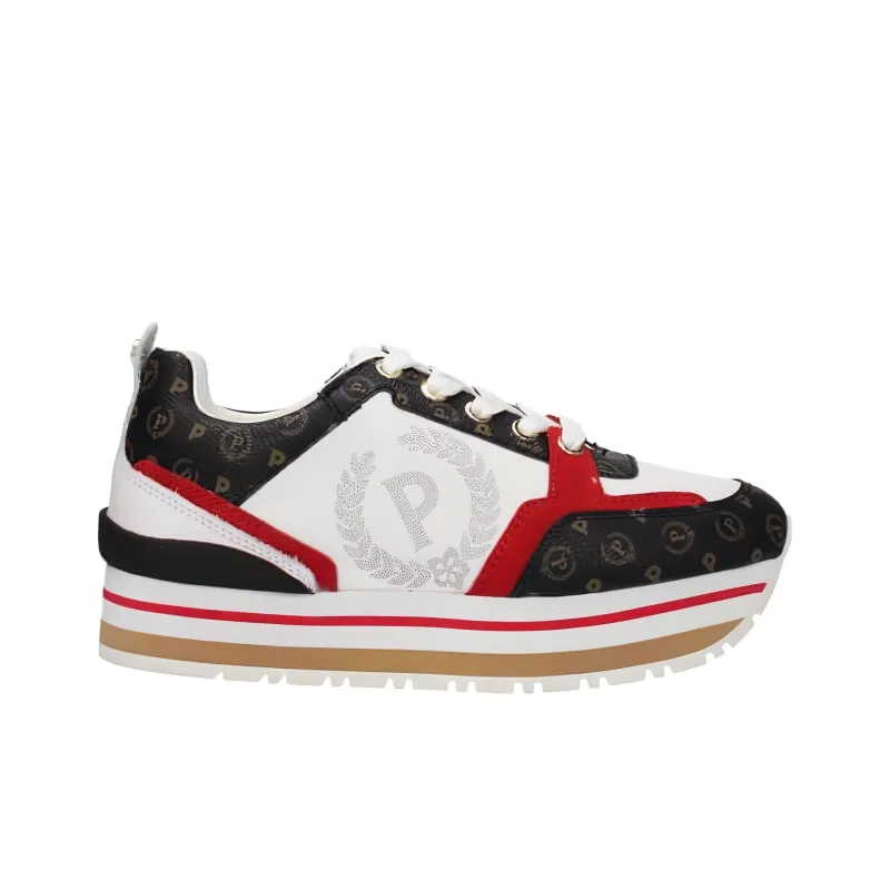 Pollini Low Top Casual Shoes Women's Black White Red-1