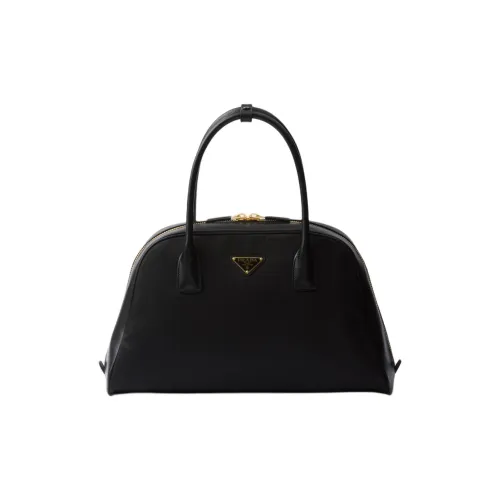 PRADA Recycled Nylon With Patchwork Leather Handbag Large Size Women's Black