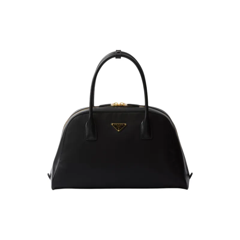 PRADA Recycled Nylon With Patchwork Leather Handbag Large Size Women's Black-0