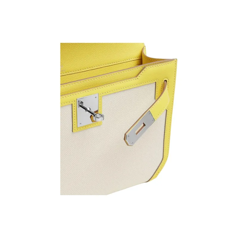 HERMES Kelly Depeches Goeland Fabric With Evercolor Calfskin Clutch Men's White & Orange-3