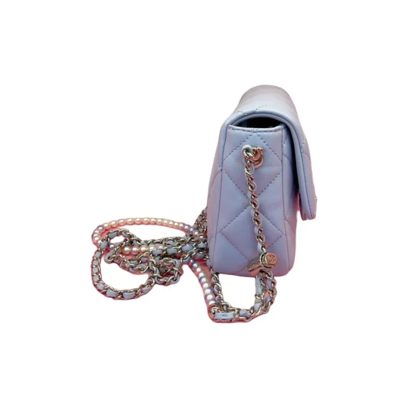 CHANEL Sheepskin Mini Square Flap Bag, Shoulder Bag, Crossbody Bag Women's Light Purple-1
