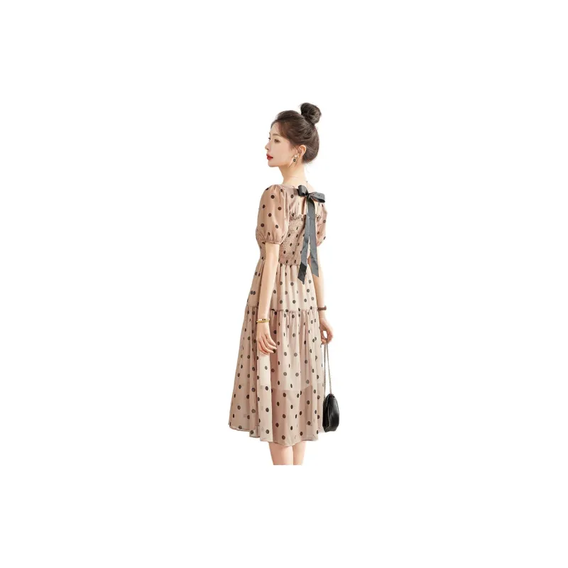 Emodues Short Sleeved Dress Women's Coffee-1