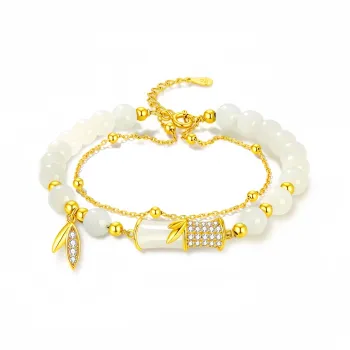 Seven Little Craftsmen 925 Sterling Silver Bracelets Women's White Jade