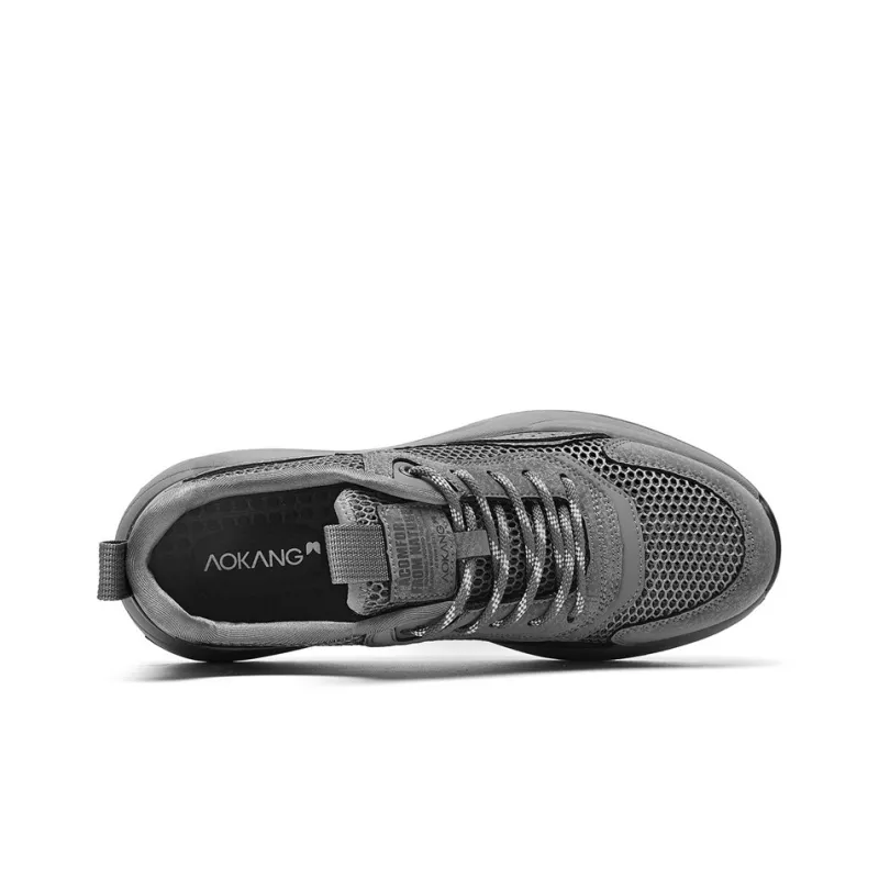 AOKANG Casual Shoes Men Low Top Gray, Gray Cut Out, Black, Black Gray-15