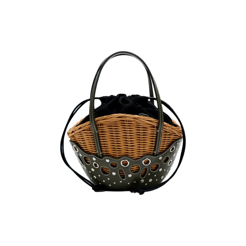 ZARA Rattan Tote Bag Shopping Bag Shoulder Bag Handbag Large Size Women's Green-0