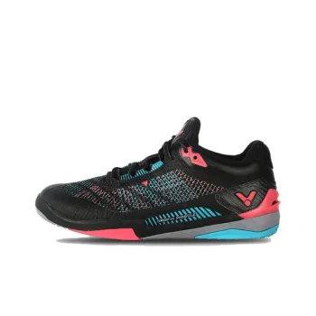VICTOR Cushioning Wear Resistant Low Top Badminton Shoes Unisex Black Red