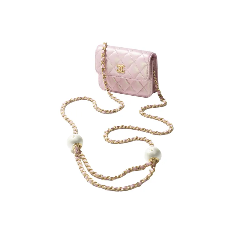 CHANEL Lambskin One Shoulder Crossbody Clutch Unisex Pink-1