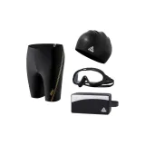 Black Gold Swimming Shorts+Black Swim Goggles+Swimming Cap+Swim Bag