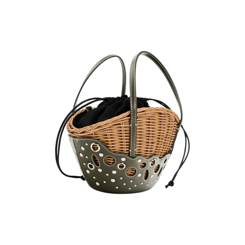 ZARA Rattan Tote Bag Shopping Bag Shoulder Bag Handbag Large Size Women's Green-4