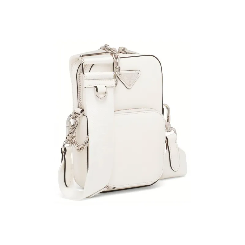 PRADA Leather One Shoulder Handbag, Crossbody Bag Mini Women's White-1