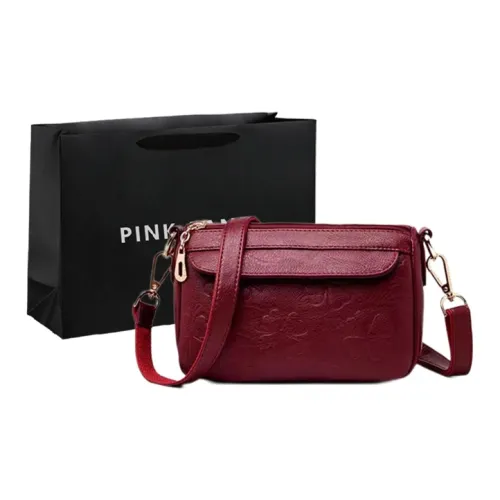 PINK·LAND PU Small Square Bag Shoulder Bag Medium Size Women's Black/Red