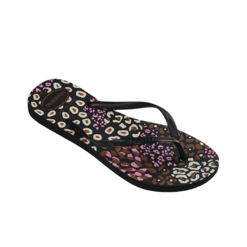 Havaianas Slim Animals Abrasion-Resistant Flip Flops Women's Black-2