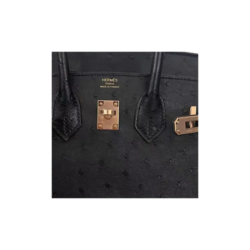 HERMES Birkin Ostrich Leather Birkin Bag Handbags Women's Noir Black-4