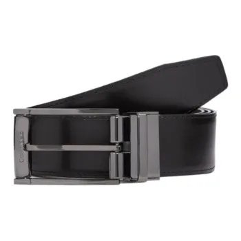 CK/Calvin Klein Logo Carving Smooth Buckle Leather Belts Men's Black 3.5CM