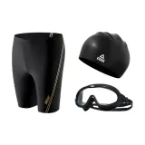 Black Gold Swimming Shorts+Black Swim Goggles+Swimming Cap