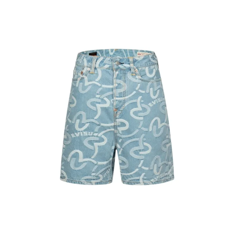 EVISU Denim Shorts Men Denim Blue All Over Print-1