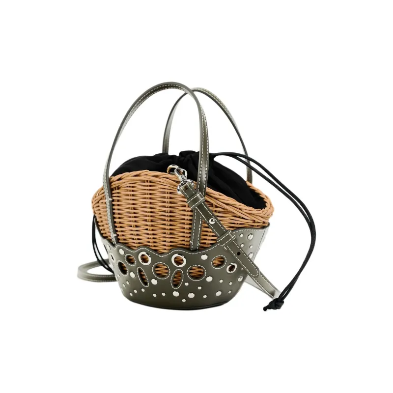 ZARA Rattan Tote Bag Shopping Bag Shoulder Bag Handbag Large Size Women's Green-3