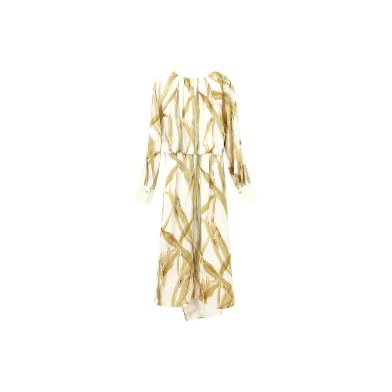 NINE WEST Long-Sleeved Dresses Women's Yellow Flower-1