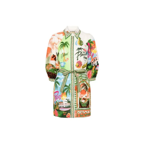 ALEMAIS Graphic-print Belted Shirt Dress