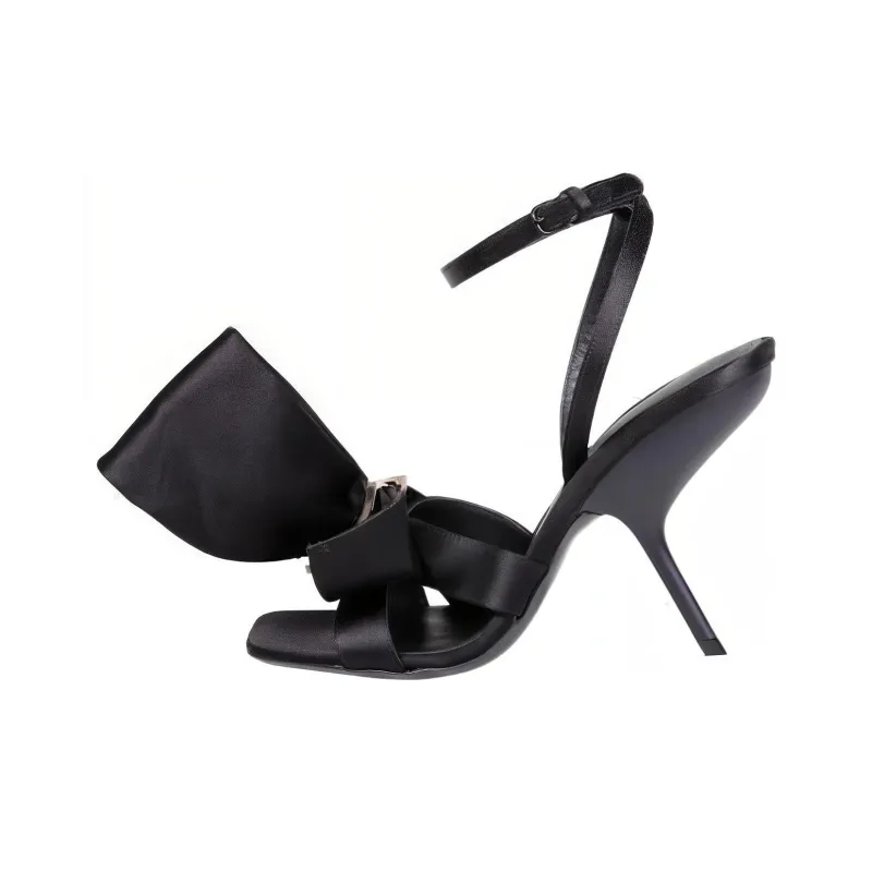 FERRAGAMO Asymmetric-bow Satin Sandals-0