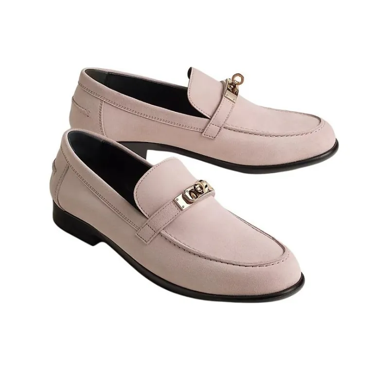 HERMES Destin Loafers Women's Pink-2