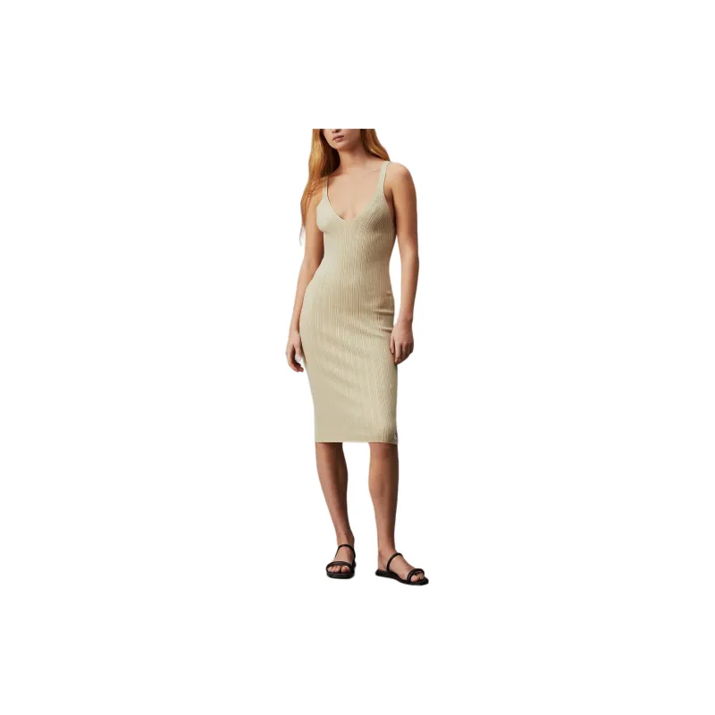 CALVIN KLEIN Soft Ribbed Lyocell Dress Slip Dresses Women's Ecru-1