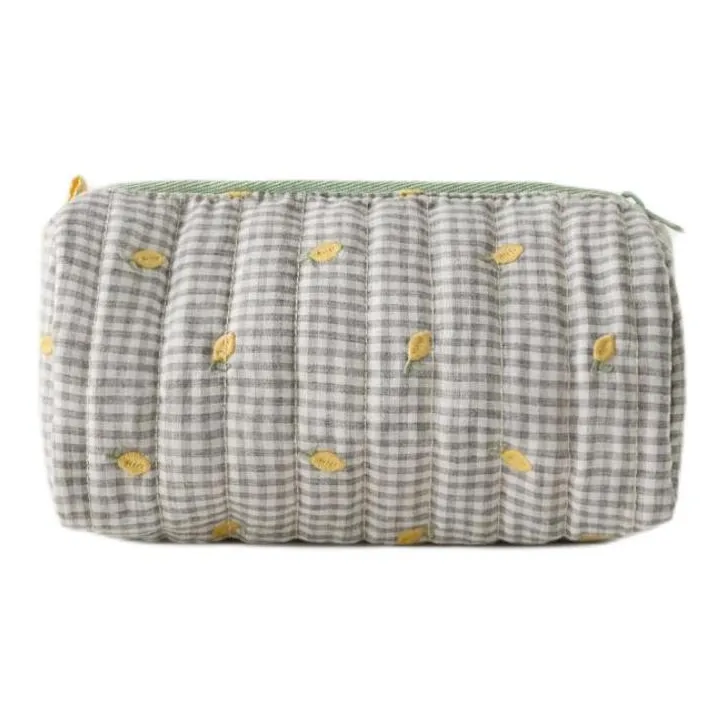 ZARA Cotton Toiletry Bag Regular Unisex Vichy White-0