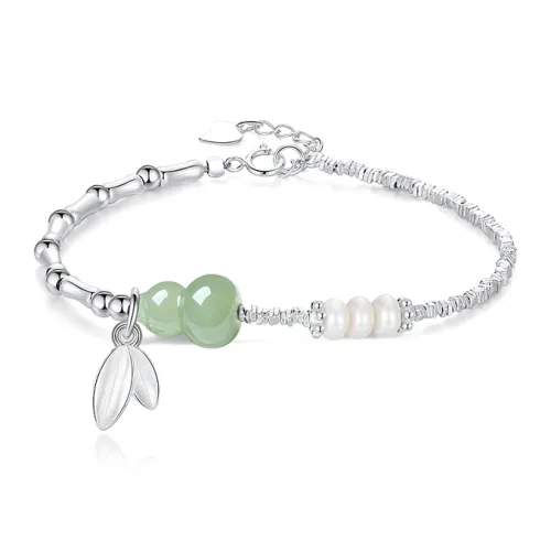 Heart Grass S925 Silver Hetian Jade Bracelets Women's Green Jade