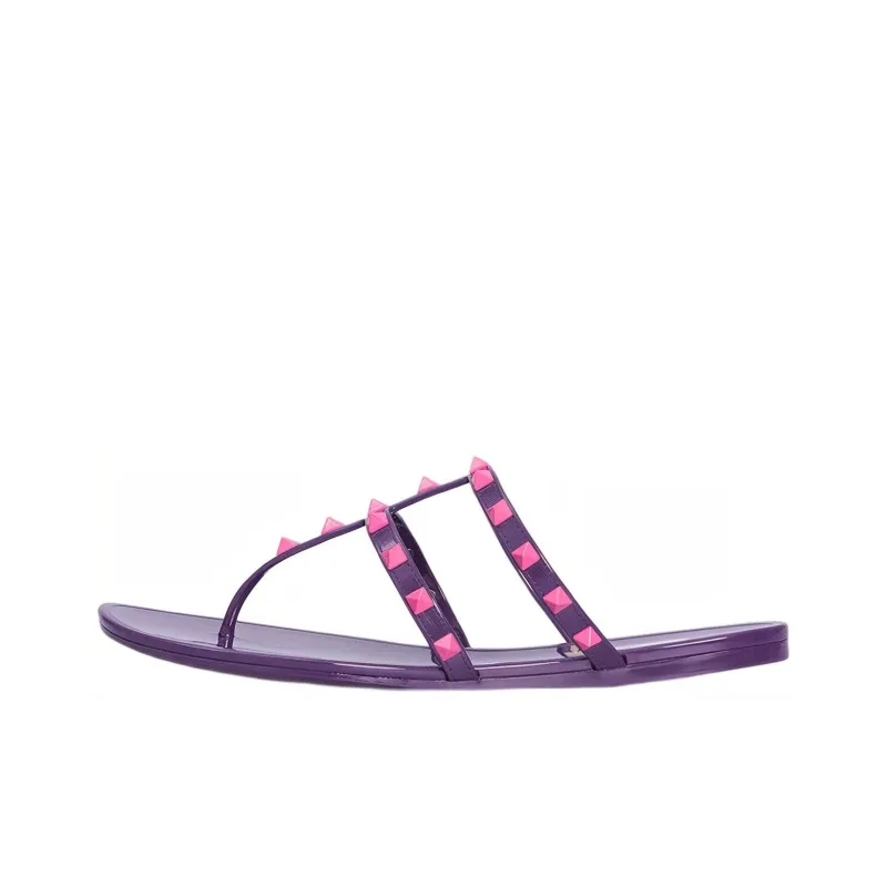 Valentino Garavani Rockstud Slip On Sandals Purple Pink Women's-0