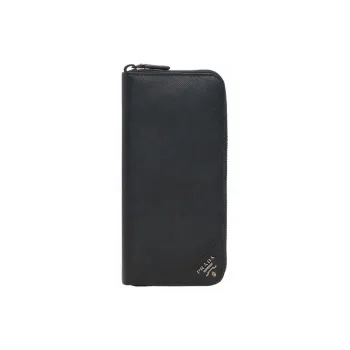 PRADA Cow Leather Wallet Men's Black Gold Letters