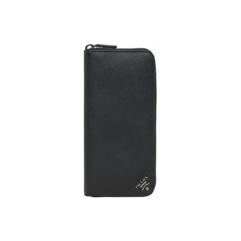 PRADA Cow Leather Wallet Men's Black With Gold Text-0
