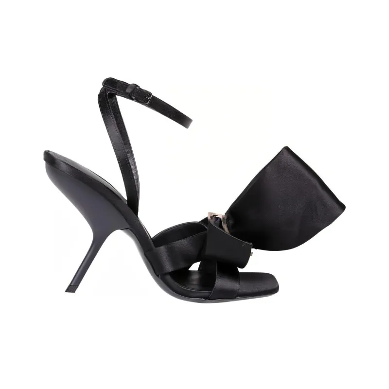 FERRAGAMO Asymmetric-bow Satin Sandals-1