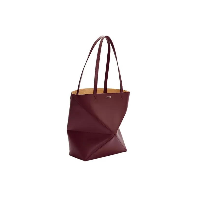 LOEWE Shiny Cow Leather Tote Bag Shopping Bag Handbag Medium Size Unisex Deep Burgundy Red-1