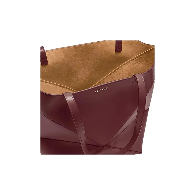 LOEWE Shiny Cow Leather Tote Bag Shopping Bag Handbag Medium Size Unisex Deep Burgundy Red-7