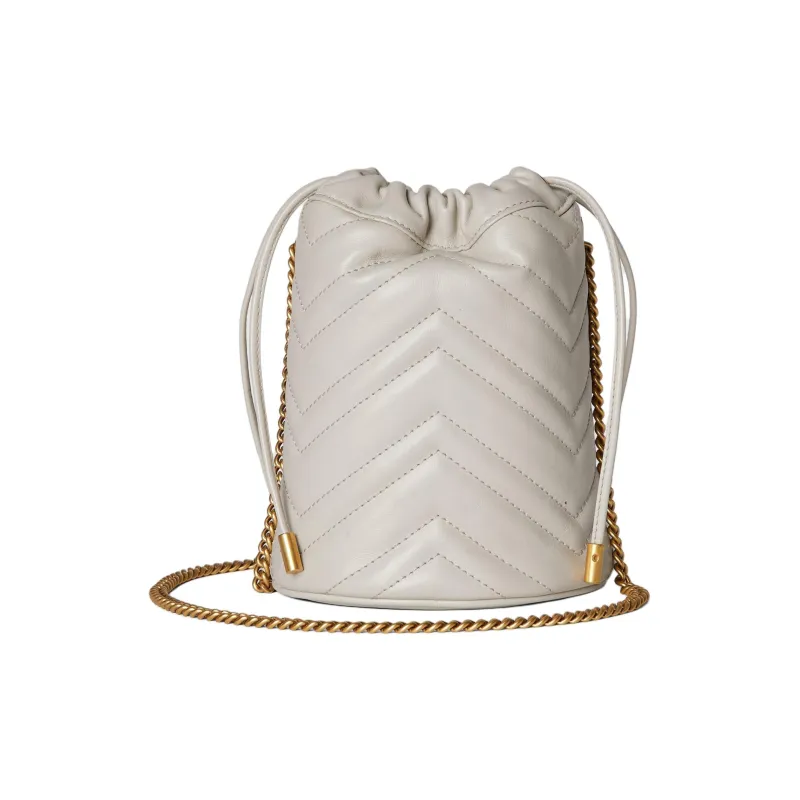 GUCCI GG Marmont Leather Bucket Bag, Shoulder Bag, Crossbody Bag Mini Unisex Light Beige-3