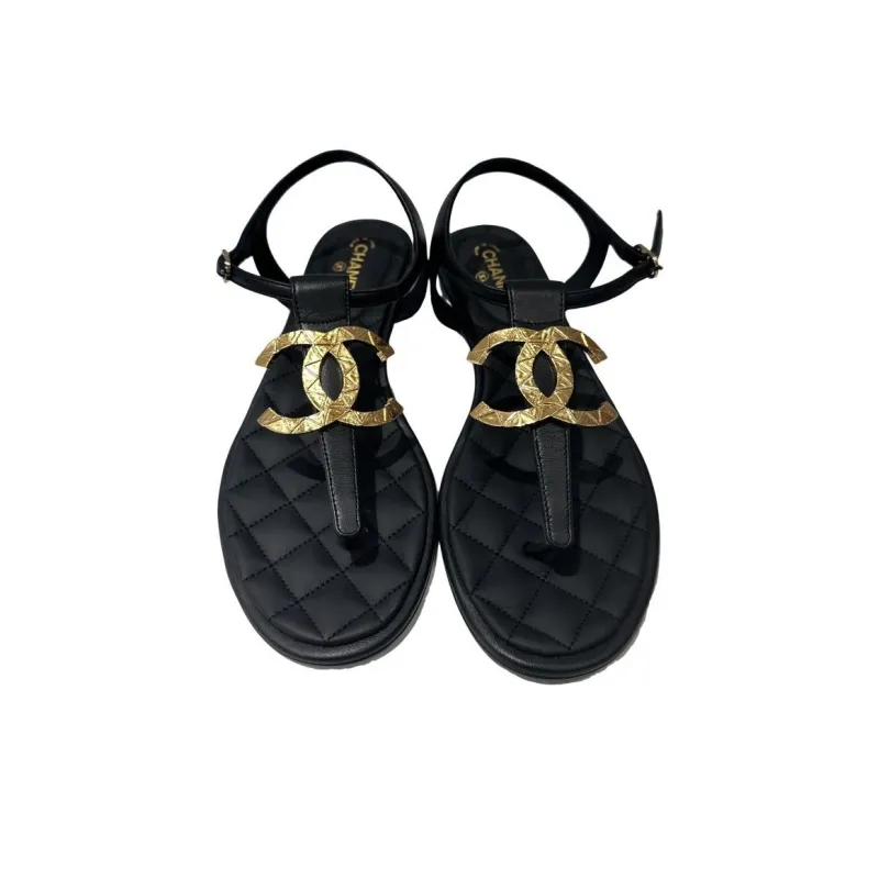 CHANEL One Strap Sandals Women's Black-4